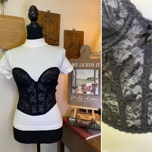 Vintage Backless by Smoothie Black Lace Long Line Corset Bustier 34C Gothic Chic
